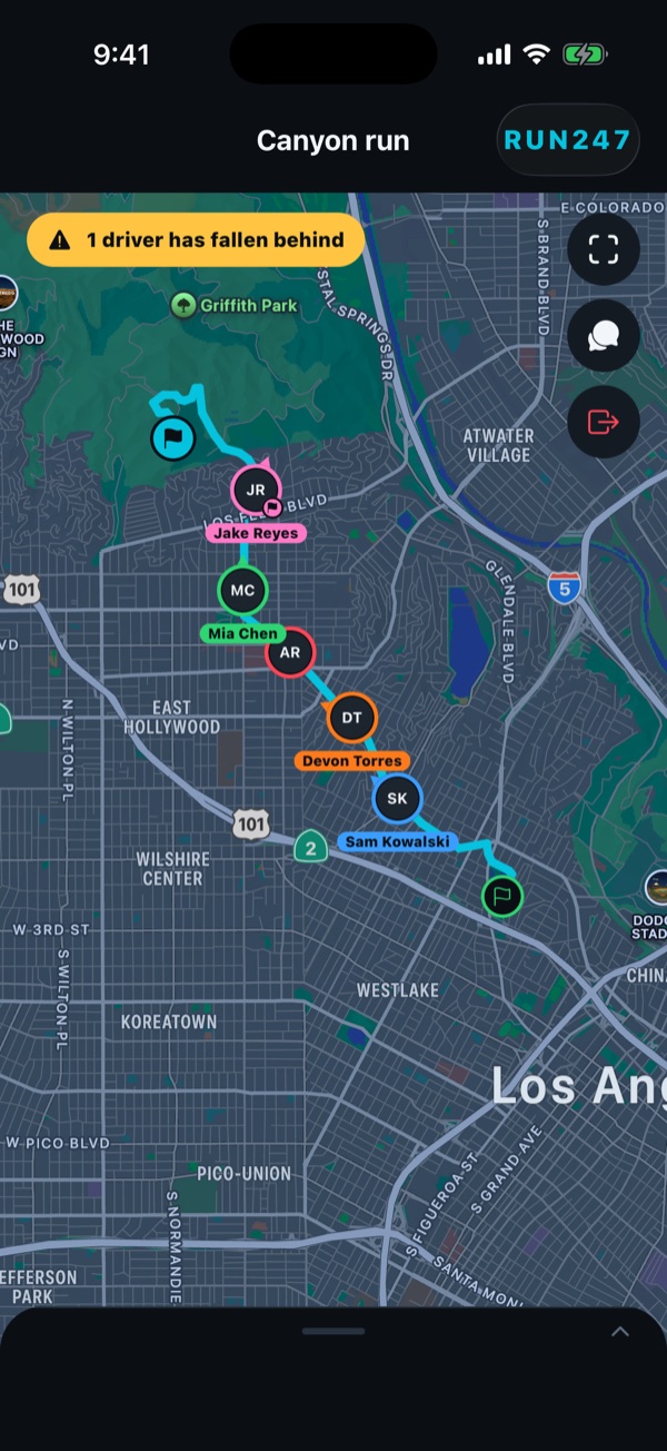 Paddock map screen